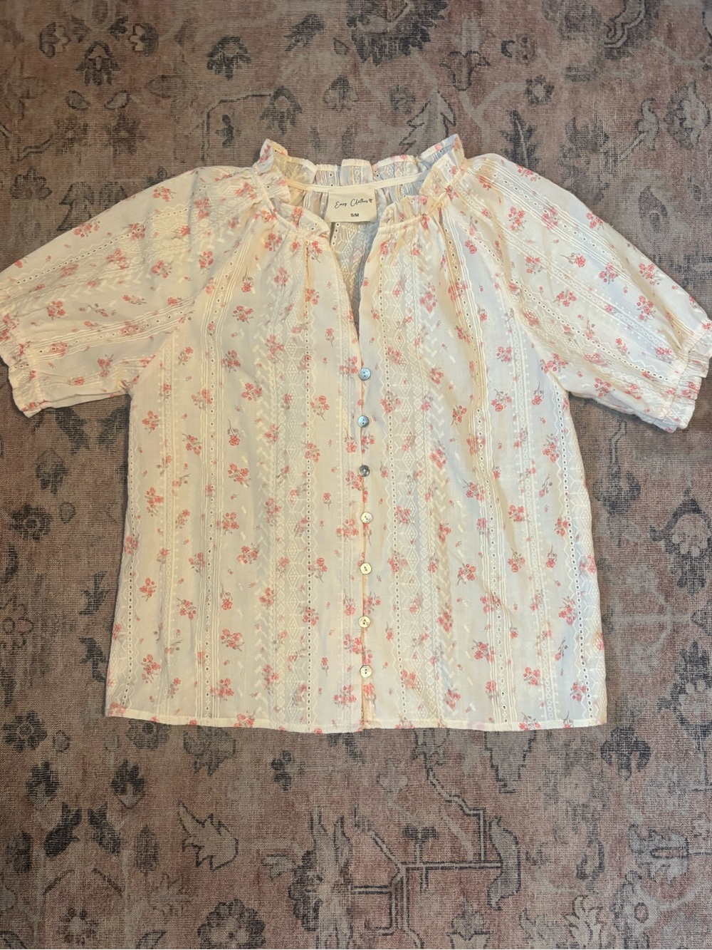 Easy clothes Ecru Embroidered Carine Blouse — Light Floral Detail